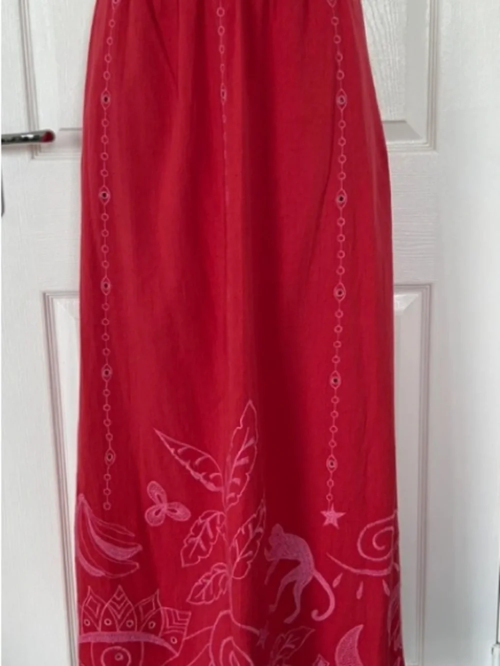 next Red Maxi Skirt with Light Pink Embroidered Motifs